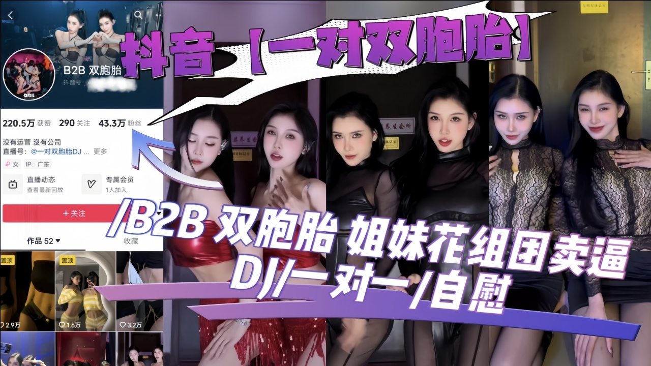 抖音【一对双胞胎】B2B双胞胎姐妹花组团卖逼DJ